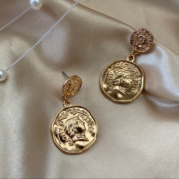 Golden Portraits Coins Statement Earrings - Picture 7 of 9